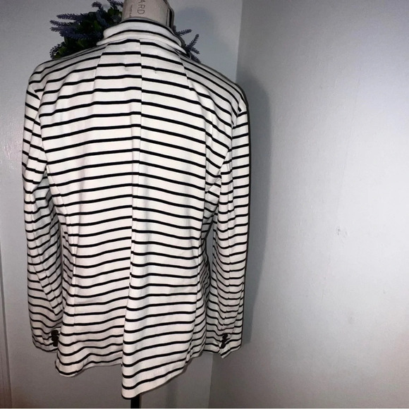 Old Navy,L,off white navy striped long sleeve collared, button front knit jacket - Picture 4 of 12